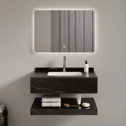 Black Modern Floating Vanity Mirror Cabinet Combo