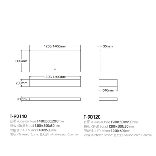 Wall Hung Double Vanity Unit​ in UAE dimensions