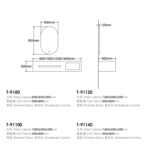 Bathroom Vanity Mirror With LED Lights​ Mirror Basin Stone Dimension