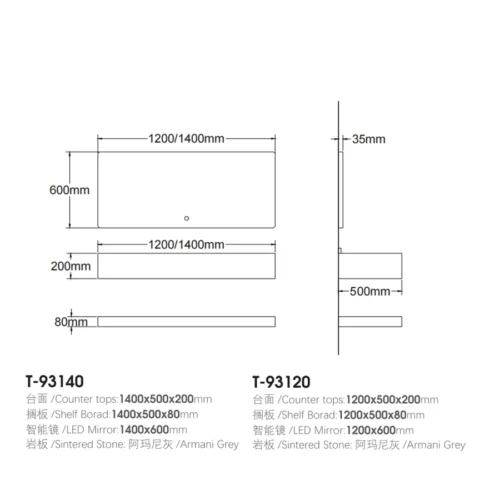 Bathroom Vanity Unit With 2 Basin And Mirror​ LED Grey size chart