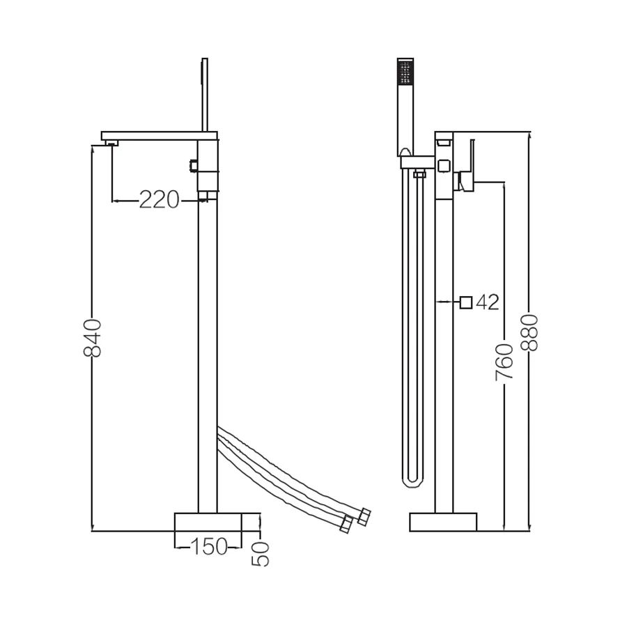 Free Standing Tub Faucet​ For Stand Alone Tubs​ Wholesale size chart