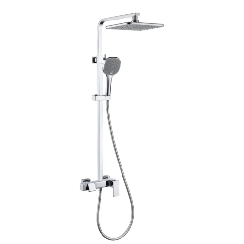 Exposed Pipe Shower System Silver with Head Hand Showers