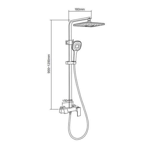 Exposed Pipe Shower System Silver with Head Hand Showers dimension