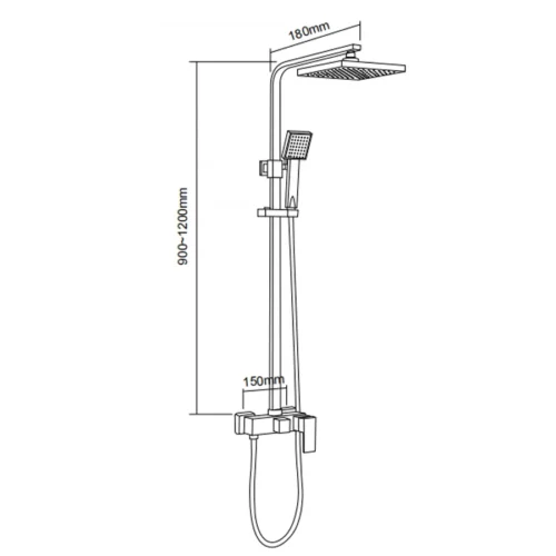 Exposed Pipe Shower Head and Handheld Combo with Valve Diverter size chart