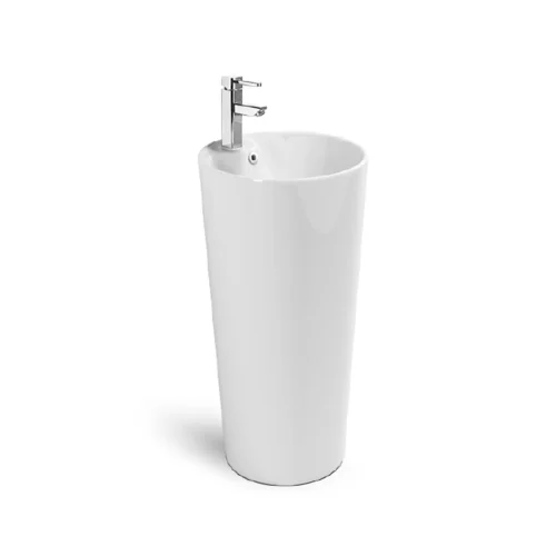 Small Wash Basin with Pedestal Round Ceramic White