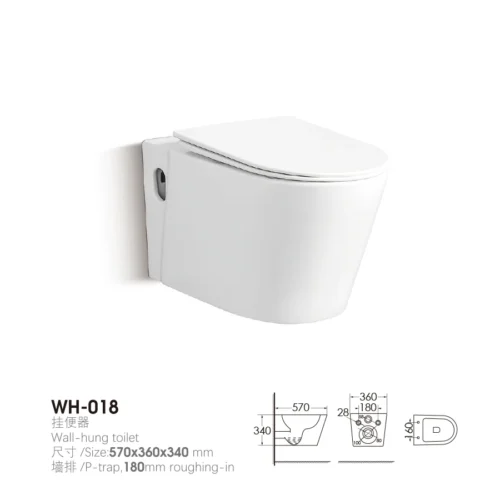 Wall Hung Toilets Residential CE Certified​​ Round White size chart