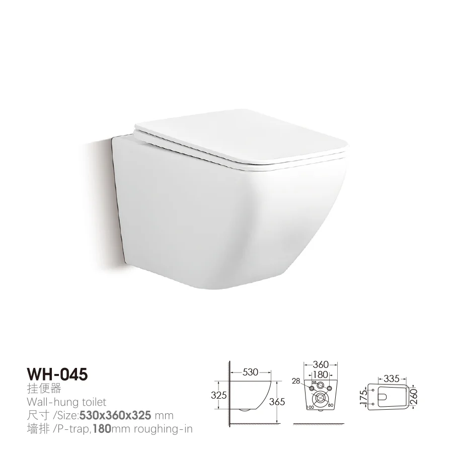 Toilets Attached To Wall Square Ceramic White ​3-4.5L dimensions