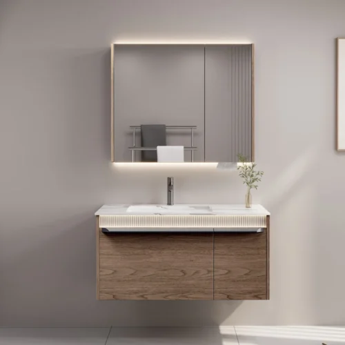 Brown Oak Bathroom Vanity Mirror Cabinet Wholesale