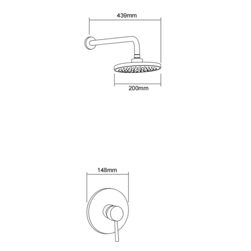 Silver Concealed Bathroom Shower System in UAE dimensions