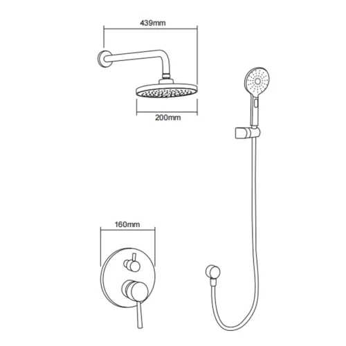 Silver Bathroom Shower System Combo in UAE dimensions