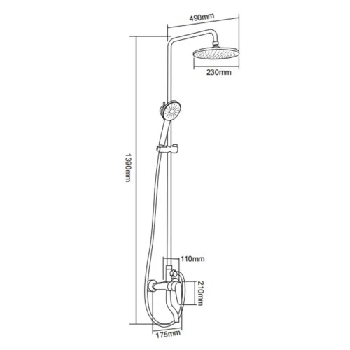 Bathroom Faucet with Rain Shower Head​ in Saudi Arabia dimensions